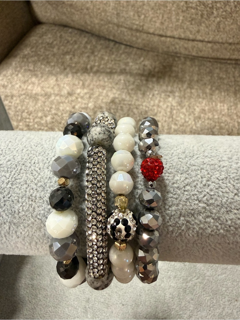 Erimish Neutral and Red Accent Beaded Bracelet Stack
